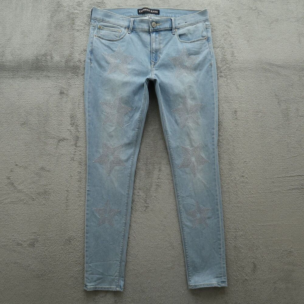 Express Jeans Women's Fits 33x30 (No size Tag) Blue Mid-Rise Legging Denim Pants